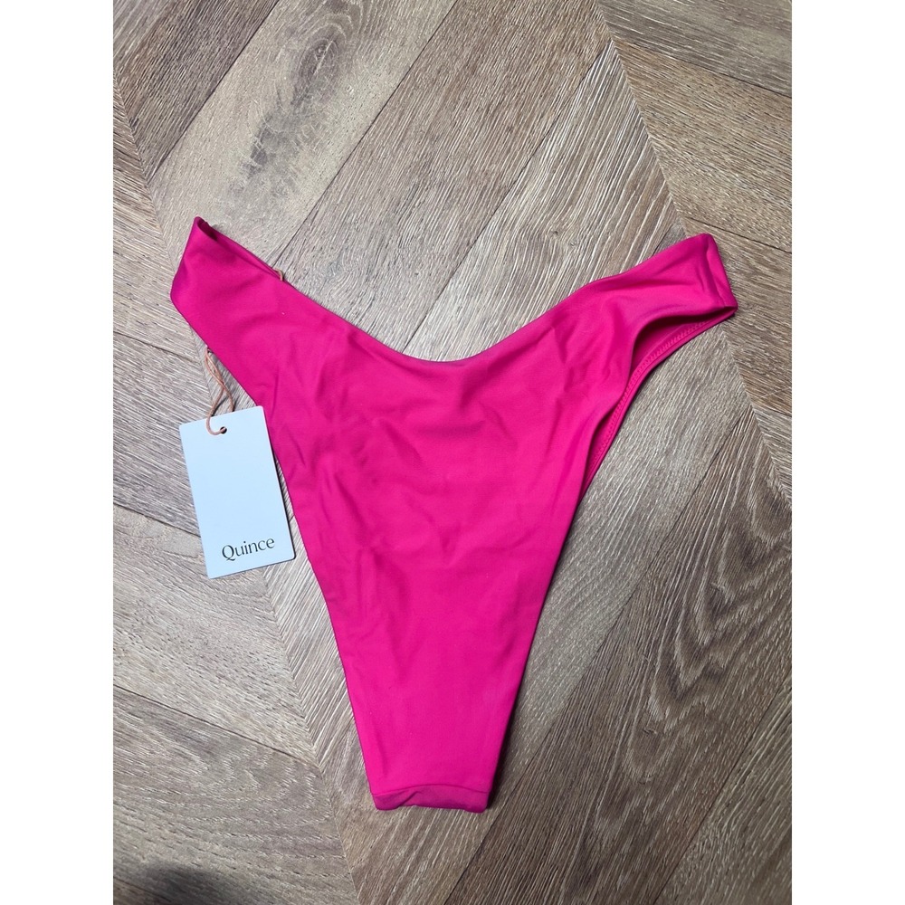 Quince Italian High-Leg Bikini Bottom Hot Pink V-Front Swim Size‎ Medium NEW - Picture 3 of 8